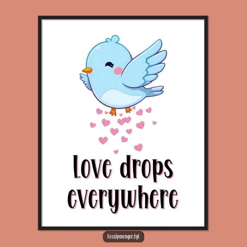 Funny Bluebird Hearts Poster: Playful Flutter Artwork, Perfect Funny Gift for Romantic Decor