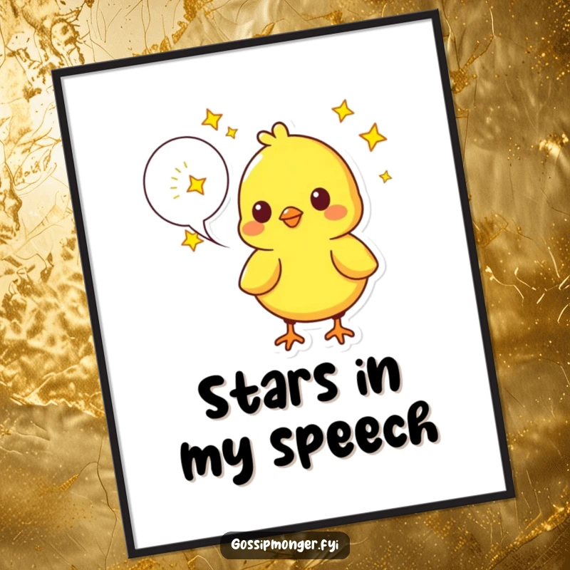 Funny Chick Poster: A bright yellow chick speaks dreams filled with twinkling stars, creating whimsical and funny wall art.