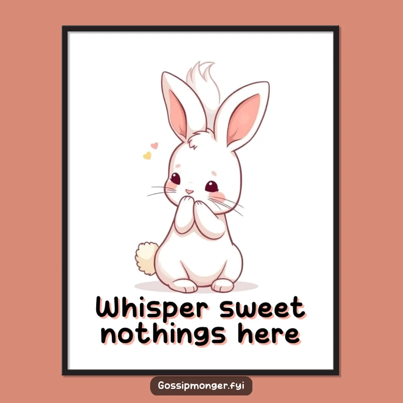 Funny Kawaii Rabbit Secret Scene Poster, Adorable Whispering Bunny Art Gift