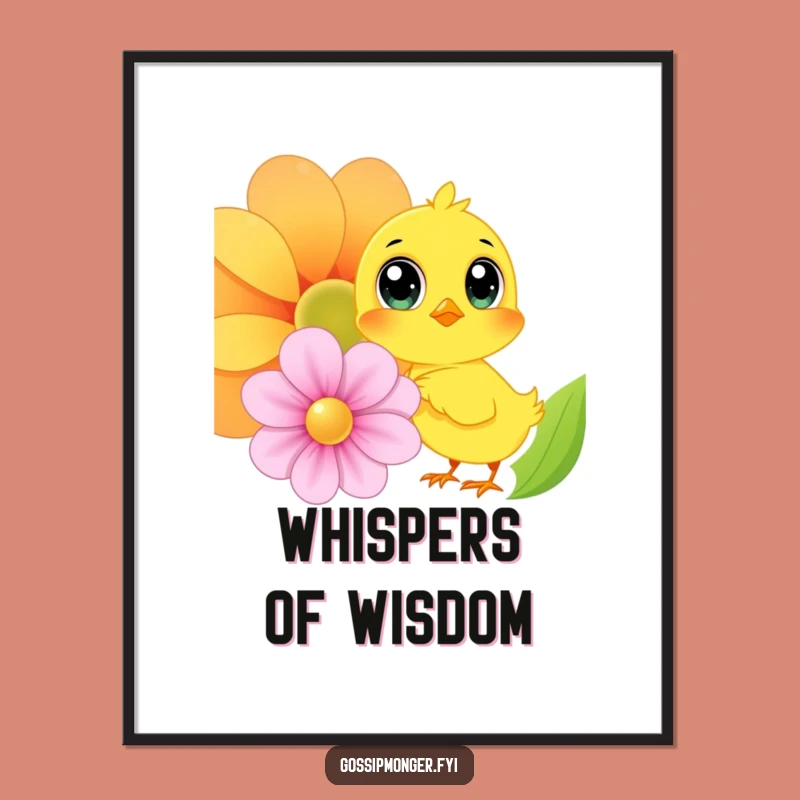 Funny Chick Whispering Secrets Poster: Adorable Oversized Eyes Artwork, Perfect Funny Gift for Decor