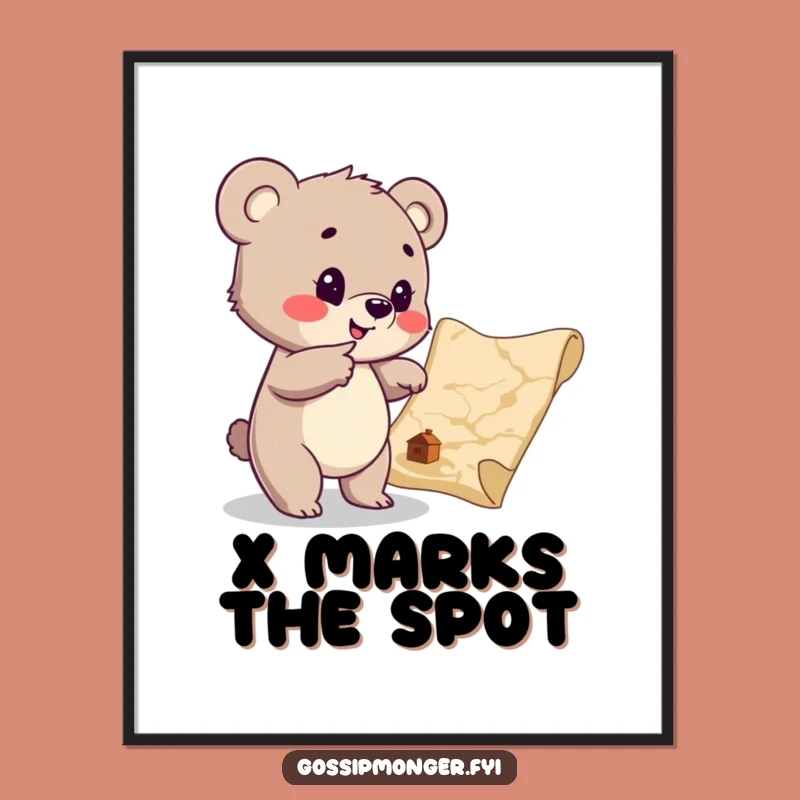 Funny Bear Cub Treasure Map Poster: Bring Adventurous Art into Your Space