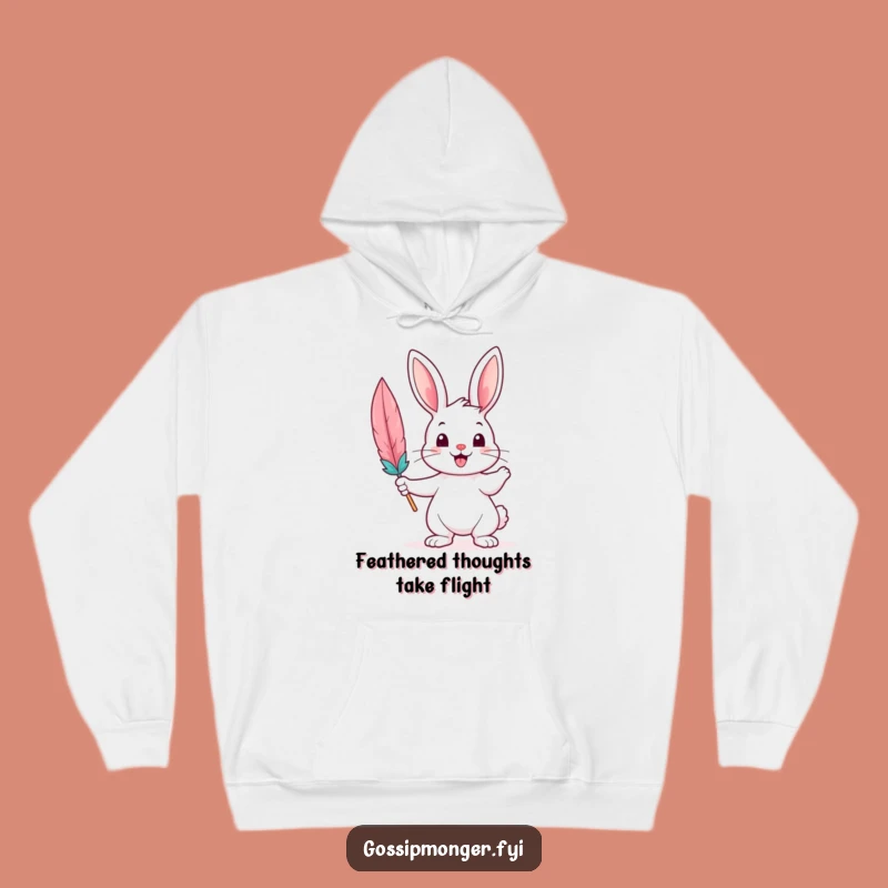 Cozy Funny Bunny Hoodie: Cheerful Writer with Quill, Warm Gift for Creative Souls