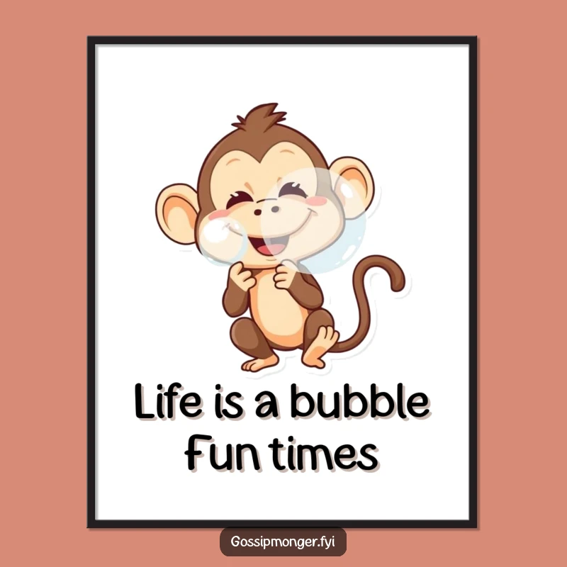 Free Printable Wall Art: Mischievous Monkey Blowing Bubble, Downloadable Decor