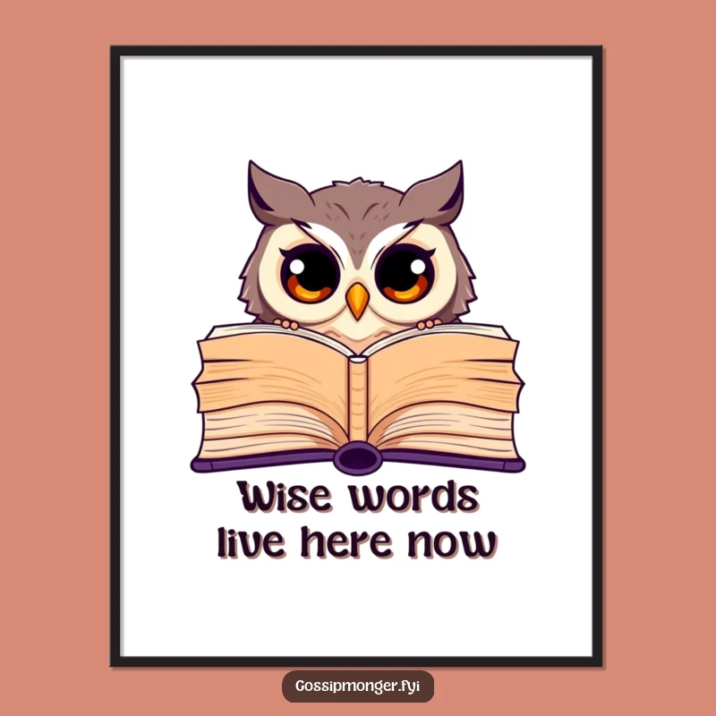 Funny Free Printable Wall Art: Curious Owl Bookworm - Downloadable Decor Gift
