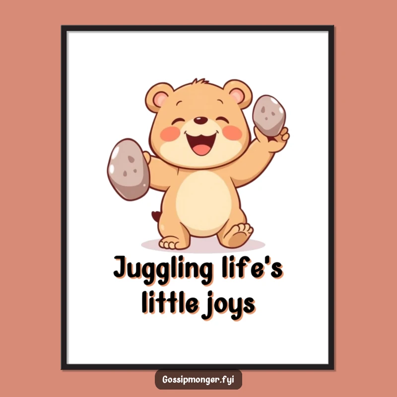 Free Printable Bear Cub Art: Juggling Pebbles Whimsy, Downloadable Wall Art for Playful Decor