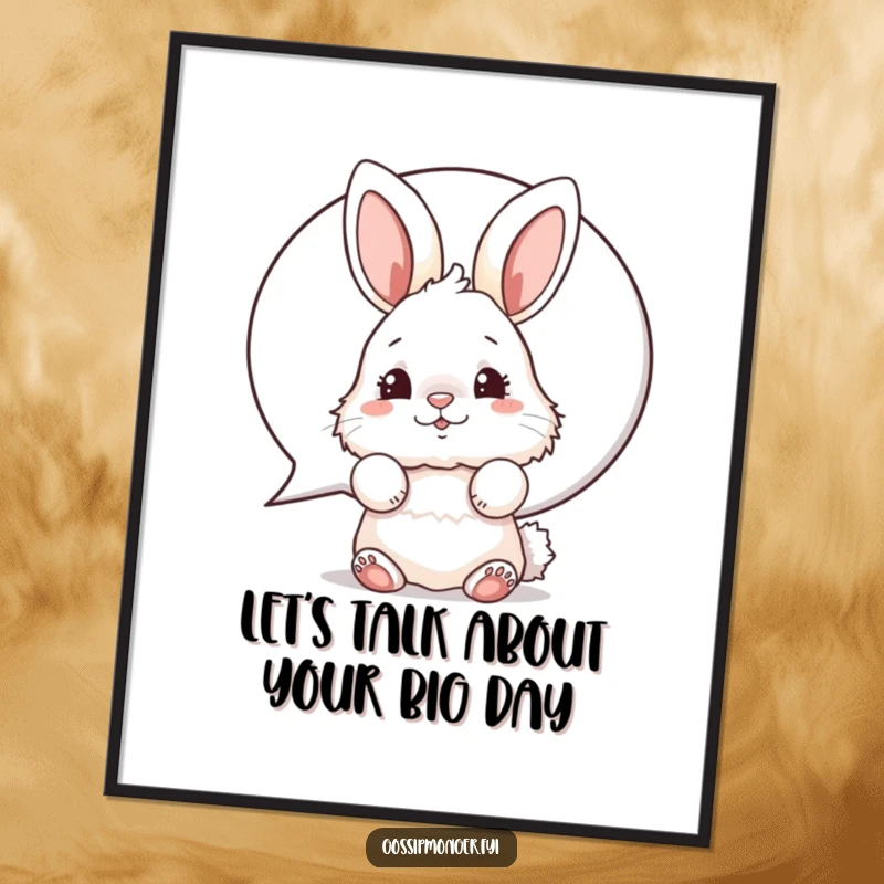 Funny Free Printable Wall Art of a fluffy bunny wiggling its nose from behind a giant speech bubble, adding whimsical decor.
