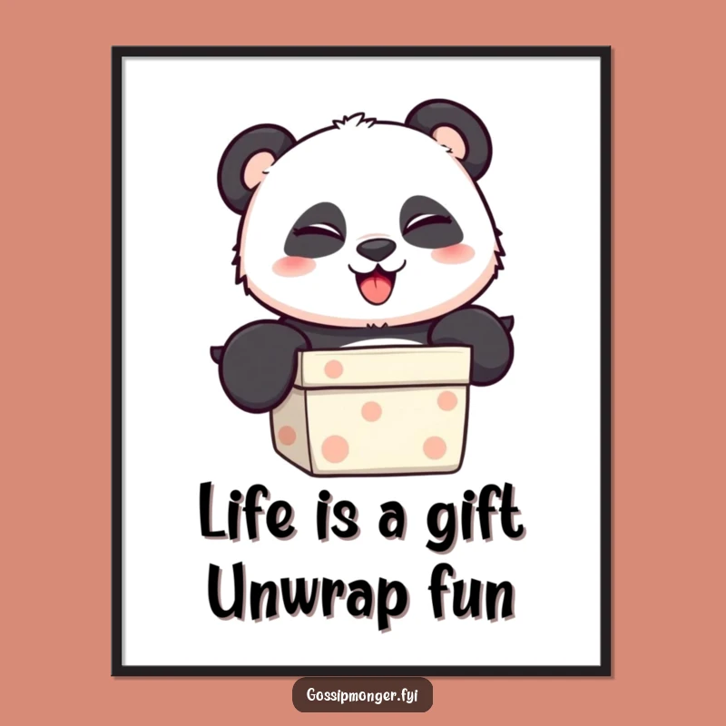 Funny Free Printable Wall Art: Playful Panda Peeking from Gift Box