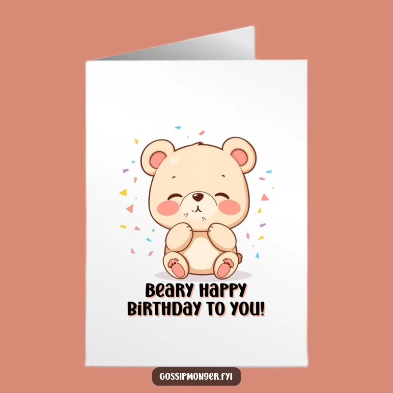 Free Printable Bear Birthday Card: Cute Kiss Confetti Downloadable Gift for Everyone