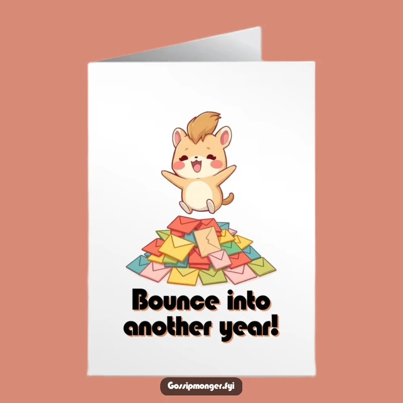 Free Printable Birthday Card: Bouncing Creature Mail Pile Funny Greeting