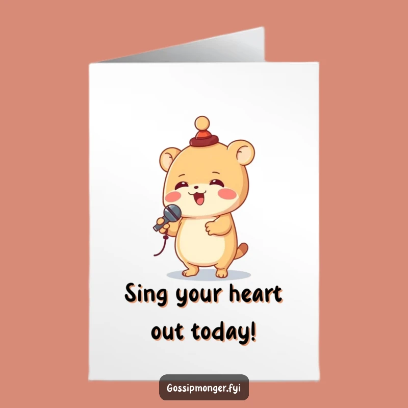 Free Printable Birthday Card: Joyful Creature Sings Funny Greeting Card