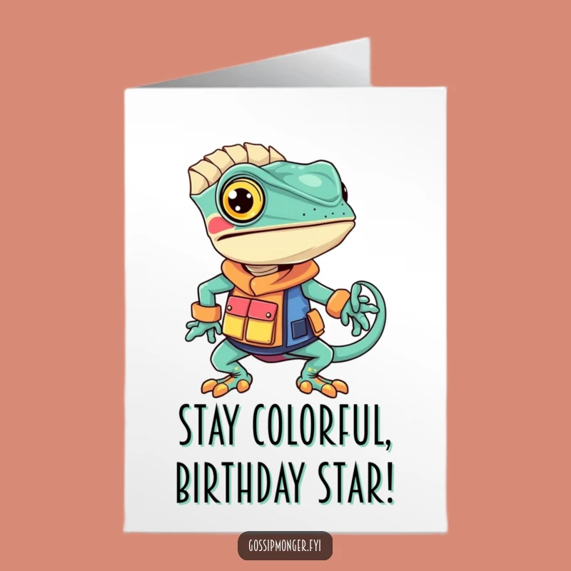Free Printable Chameleon Birthday Card: Funny Fashionista Downloadable Gift