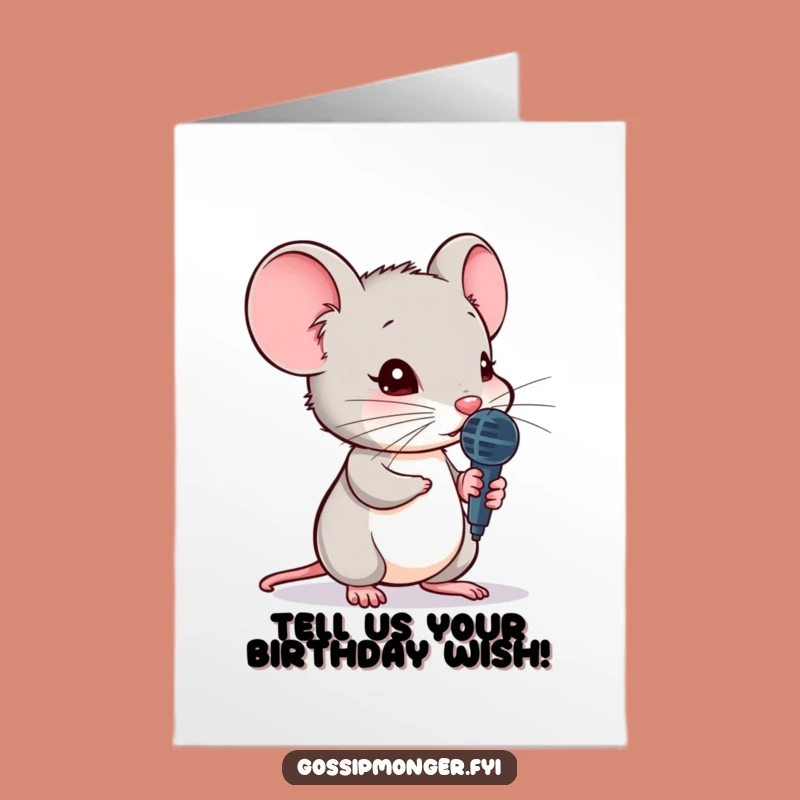 Free Printable Funny Birthday Card: Mouse Microphone Secret, Hilarious Downloadable for Gossip Lovers