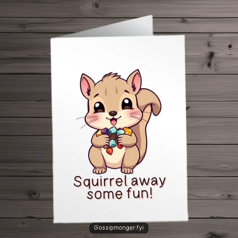 Funny Free Printable Squirrel Birthday Card, a mischievous rodent hoarding treasures with a sly grin, perfect for a quirky greeting.