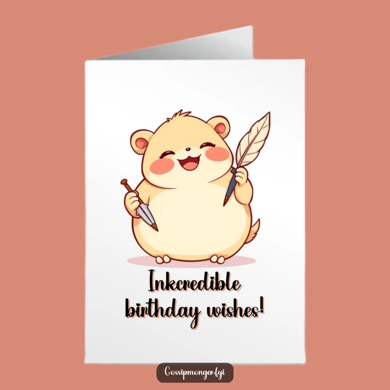 Free Printable Birthday Card: Happy Scribe Creature, Humorous DIY Downloadable Gift