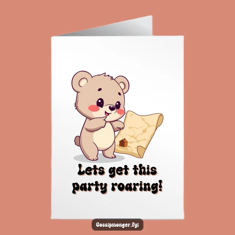 Free Printable Birthday Card: Bear Cub Treasure Map Fun - Downloadable E-Card