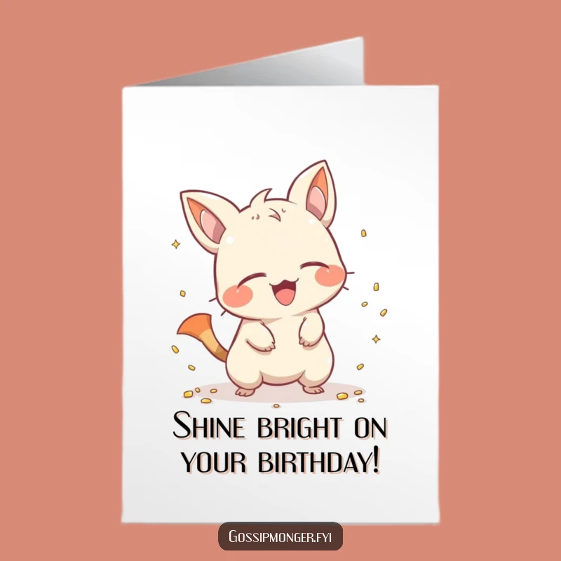 Free Printable Birthday Card: Mischievous Creature Shiny Objects Funny Greeting