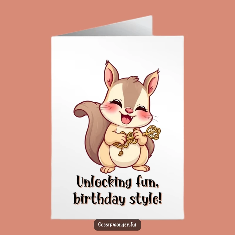 Free Printable Birthday Card: Squirrel Key to Fun Funny Downloadable Gift
