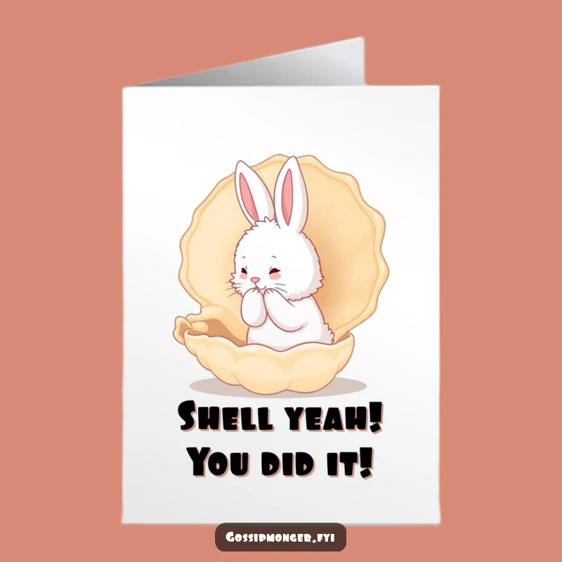 Free Printable Congrats Card: Bunny Shares Good News via Conch, Downloadable Joke
