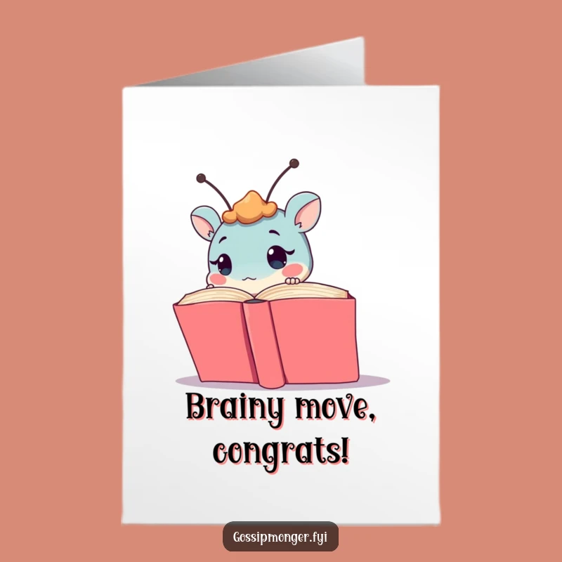 Free Printable Congrats Card: Creature Peeks From Book Funny Celebration