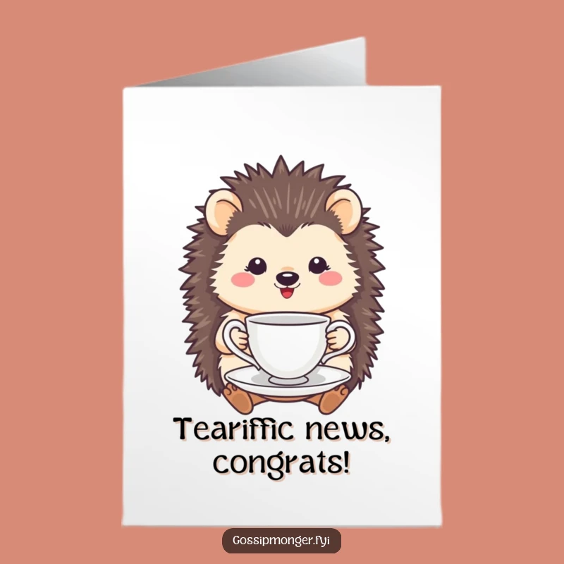 Free Printable Congrats Card: Hedgehog Tea Time Cheers - Downloadable E-Card