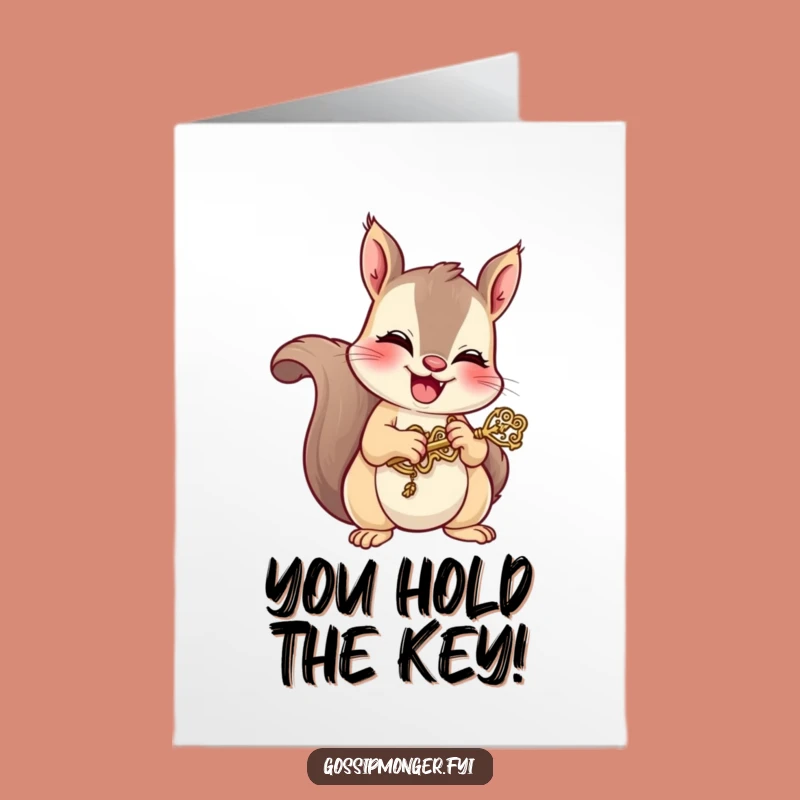 Free Printable Congratulations Card: Squirrel Unlocks Success Funny Downloadable Gift