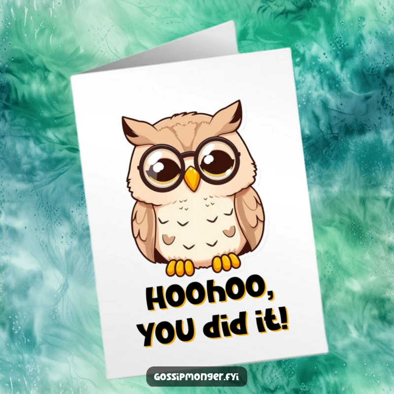 Funny Free Printable Congratulations Card: An owl wearing a monocle, looking completely surprised and wide awake.