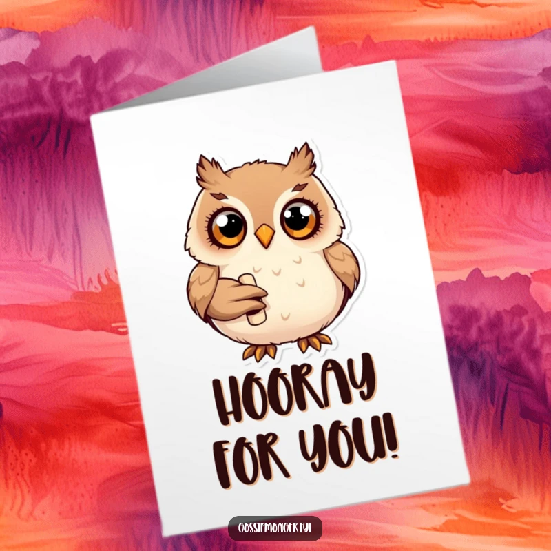 Funny Free Printable Congrats Card: Plump owl holding a tiny scroll, sharing news of a great accomplishment.