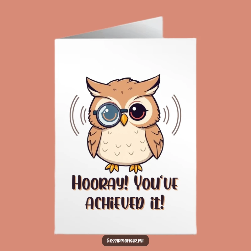 Free Printable Congrats Card: Owl's Monocle Listening, Funny Downloadable for Smart Achievements