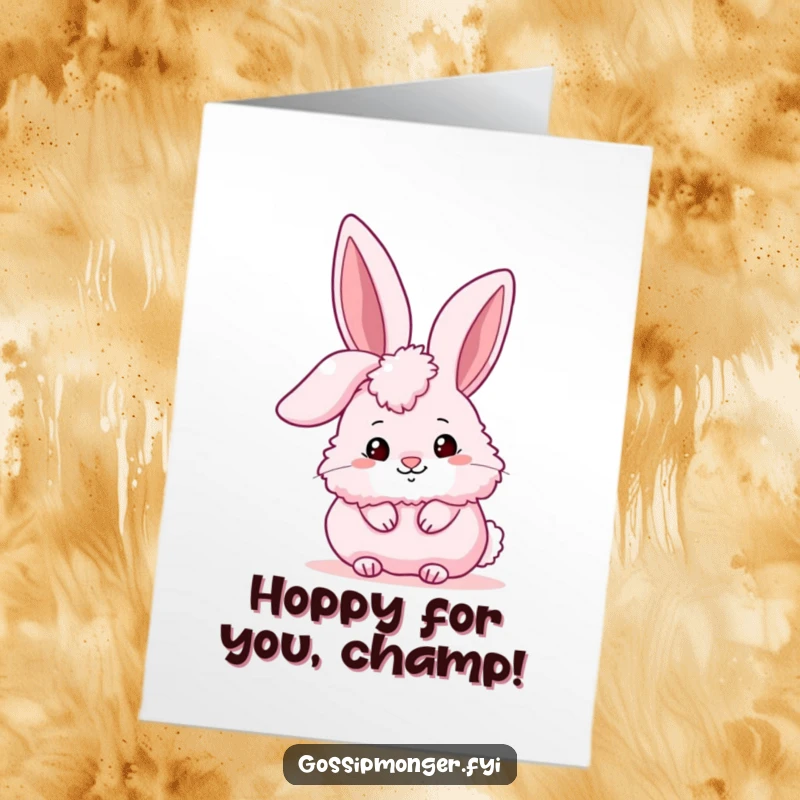Funny Free Printable Congratulations Card: a pink bunny peeking from behind a giant ear, sharing a congratulatory secret.
