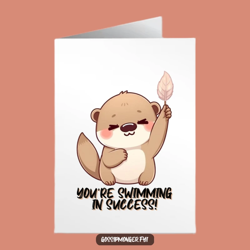 Whimsical Otter Congrats Card - Free Printable Feather Greeting Gift