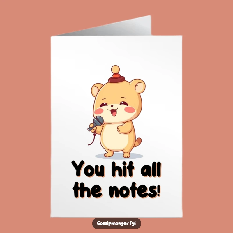 Free Printable Congrats Card: Creature Sings Holding Mic Funny Celebration