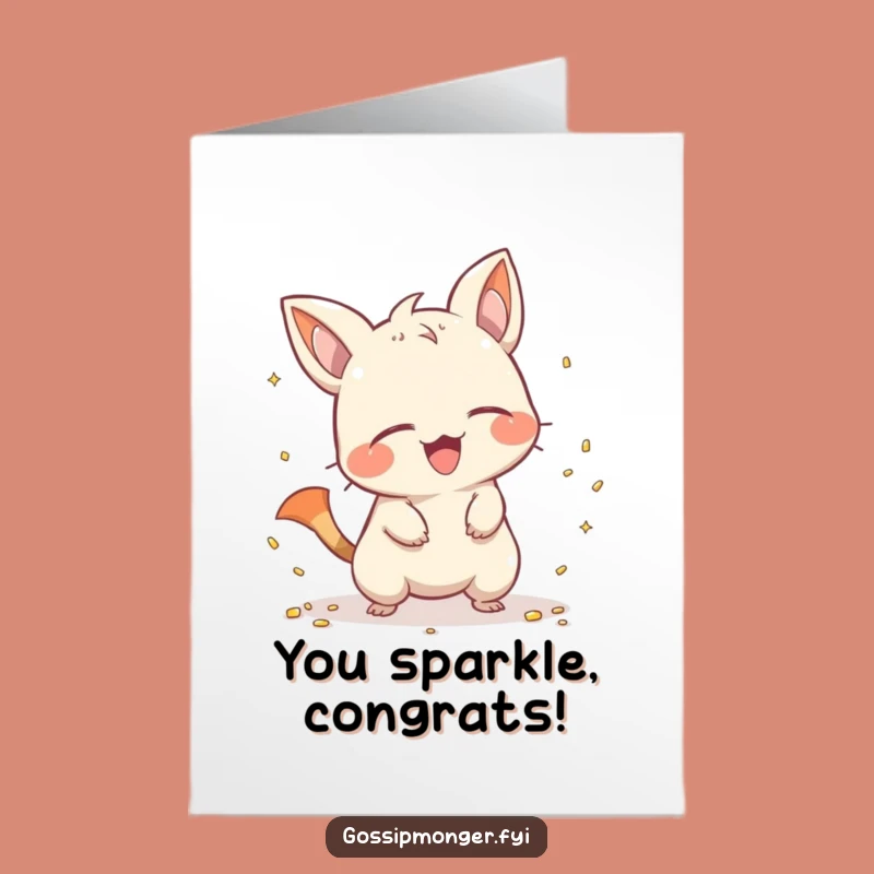 Free Printable Congrats Card: Creature Scatters Shiny Objects Funny Celebration