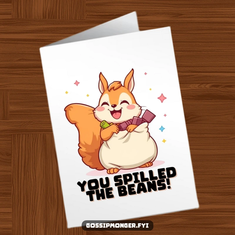 Funny Free Printable Congratulations Card: A squirrel bursting with imaginary secrets, perfect for celebrating big news.