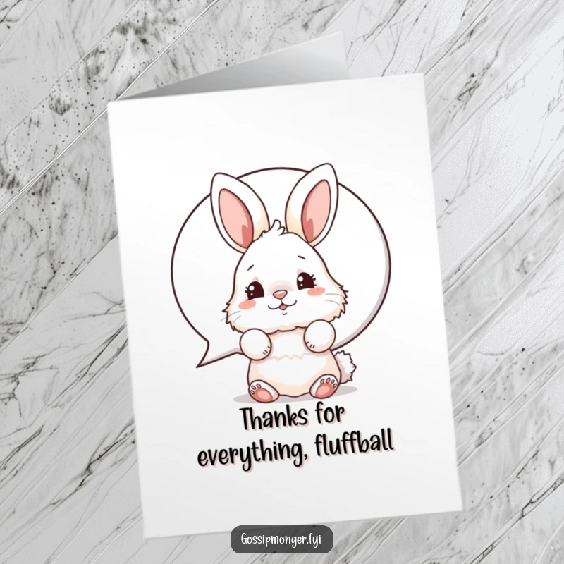 Funny Free Printable Thank You Card featuring a cute bunny wiggling its nose behind a speech bubble, conveying sincere, humorous gratitude.