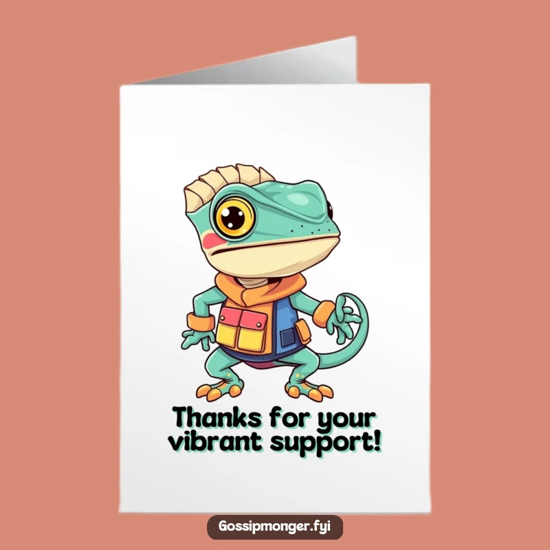 Free Printable Chameleon Thank You Card: Funny Fashion Gratitude Downloadable Gift