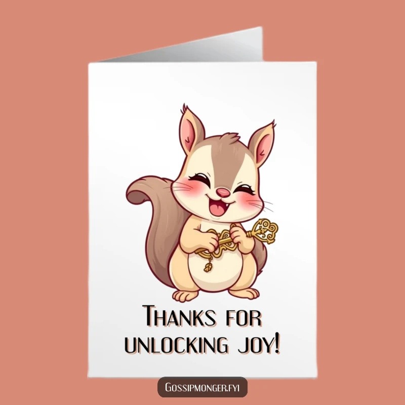 Free Printable Thank You Card: Squirrel Key to Thanks Funny Downloadable Gift