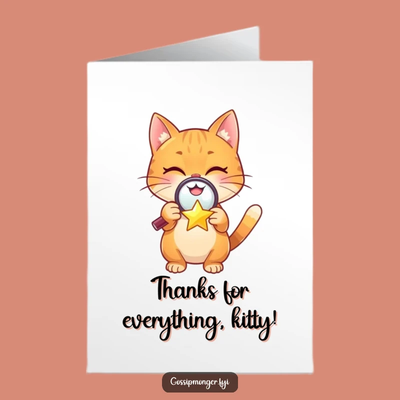 Funny Thank You Card: Orange Cat Magnifying Star Free Printable Download