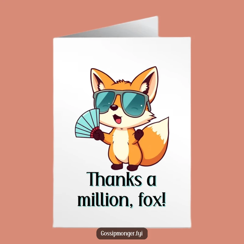 Free Printable Thank You Card: Fox Fan Appreciation Funny Downloadable Gift