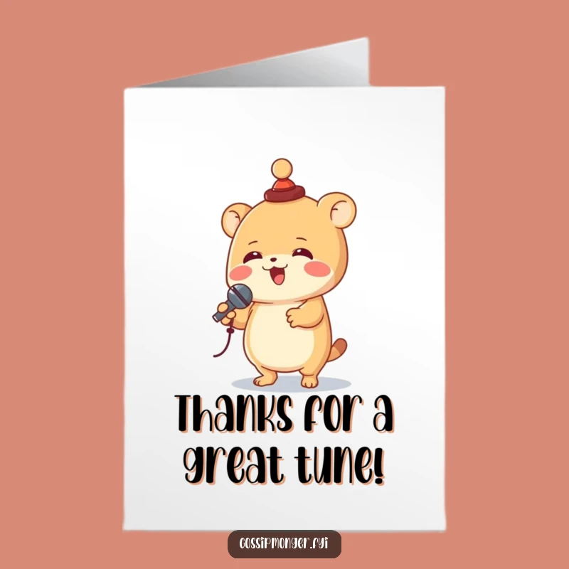 Free Printable Thank You Card: Creature Sings Holding Mic Funny Gratitude