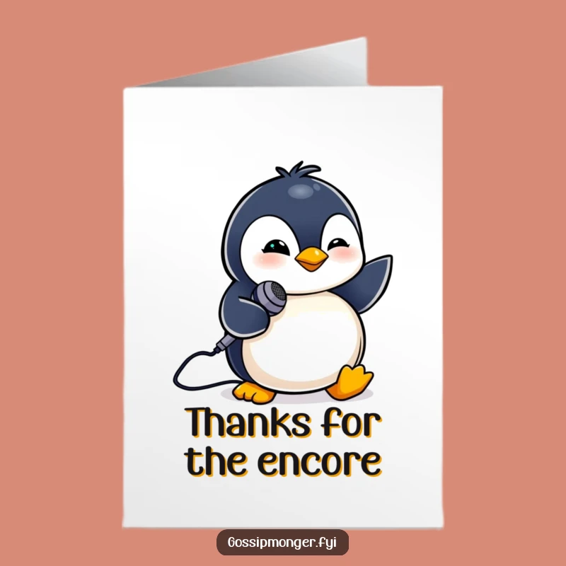 Free Printable Thank You Card: Penguin Singer, Cool Downloadable Gift for Your Support