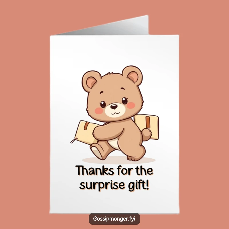 Free Printable Thank You Card: Bear Cub's Secret Gift, Humorous Downloadable Card for Gratitude
