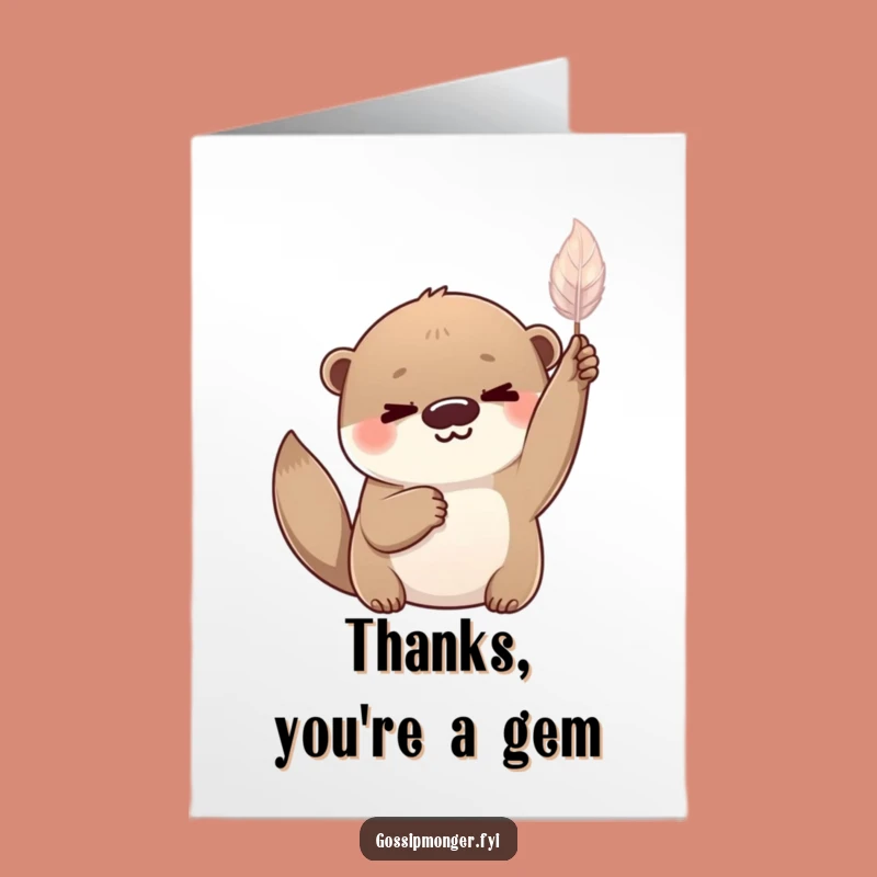Playful Otter Thank You Card - Free Printable Feather Greeting Gift