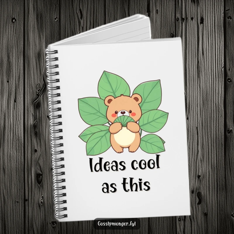 Funny Bear Notebook: A small, round bear holds a fan made of gigantic leaves, great for journaling cool thoughts.