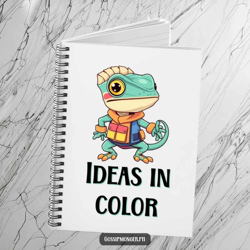 Funny chameleon notebook showing a confident chameleon wearing a unique, brightly colored outfit, great for fashion inspiration.