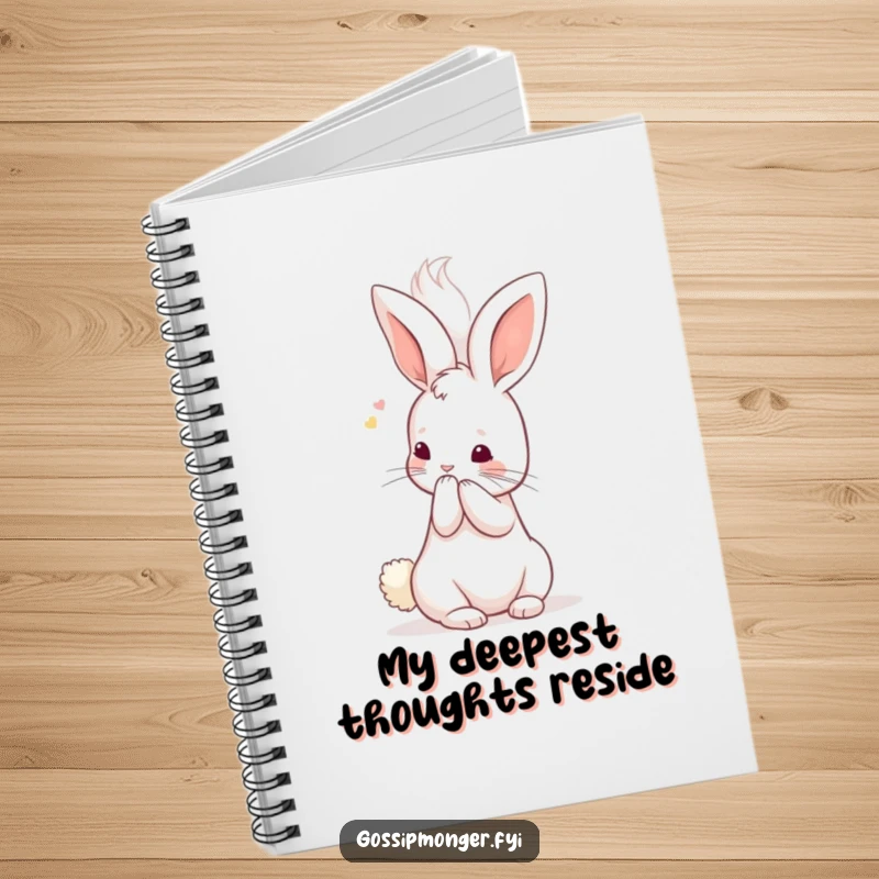 Funny Kawaii Rabbit Notebook: A miniature, cute bunny whispers secrets into a giant, fluffy ear, perfect for jotting down funny thoughts.