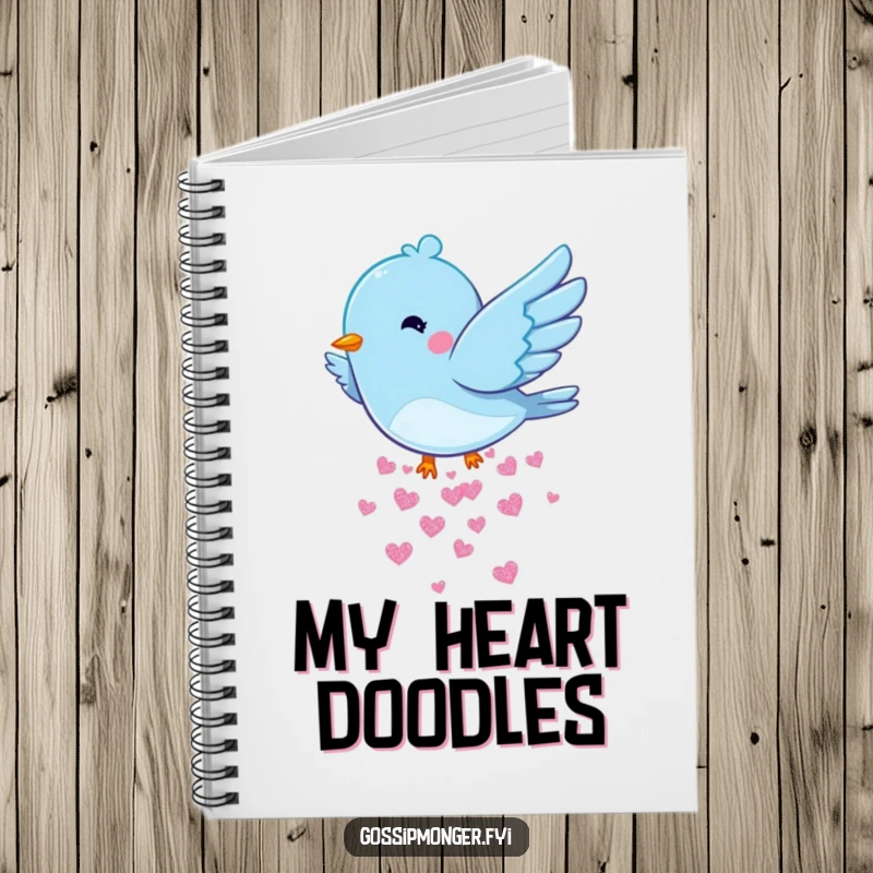 Funny Bluebird Hearts Notebook: A notebook adorned with a bluebird scattering hearts, perfect for journaling love and happy thoughts.