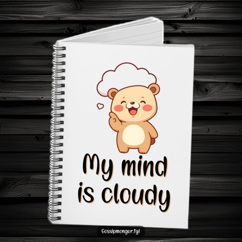 Funny Kawaii Bear Notebook: A giggling, cute bear excitedly points at a floating cloud, ideal for jotting down funny thoughts and secrets.