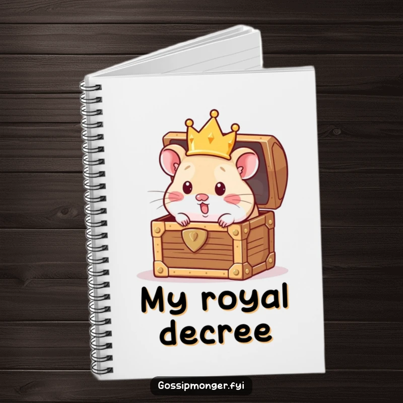 Funny Notebook: A curious hamster wearing a crown peeks from a treasure chest, ideal for recording funny notes and treasures, a great funny gift.