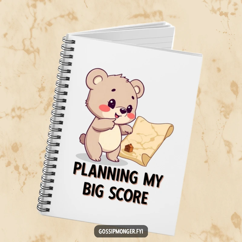 Funny Bear Cub Treasure Map Notebook: An enthusiastic cub points to a hidden map, inspiring note-taking and planning.