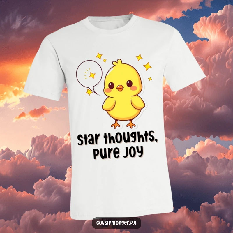 Funny Chick T-Shirt: A bright yellow chick has a speech bubble full of twinkling stars, excellent for a funny and inspiring gift.